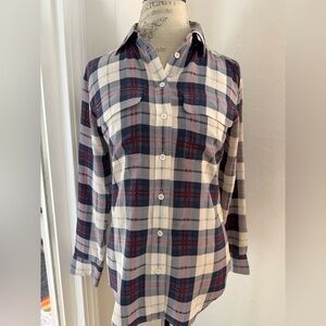 Equipment Silk Navy and Red Plaid Shirt